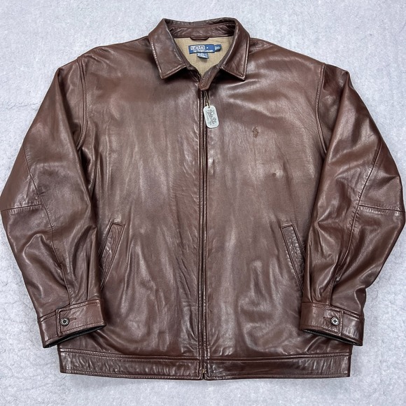 VTG Polo Ralph Lauren Leather Bomber Jacket Men's XL Brown Soft Butter Full Zip - Picture 1 of 16